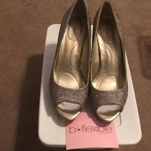 Gold glitter peep toe heels